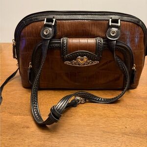 Elegant Brown Handbag with Heart Accent